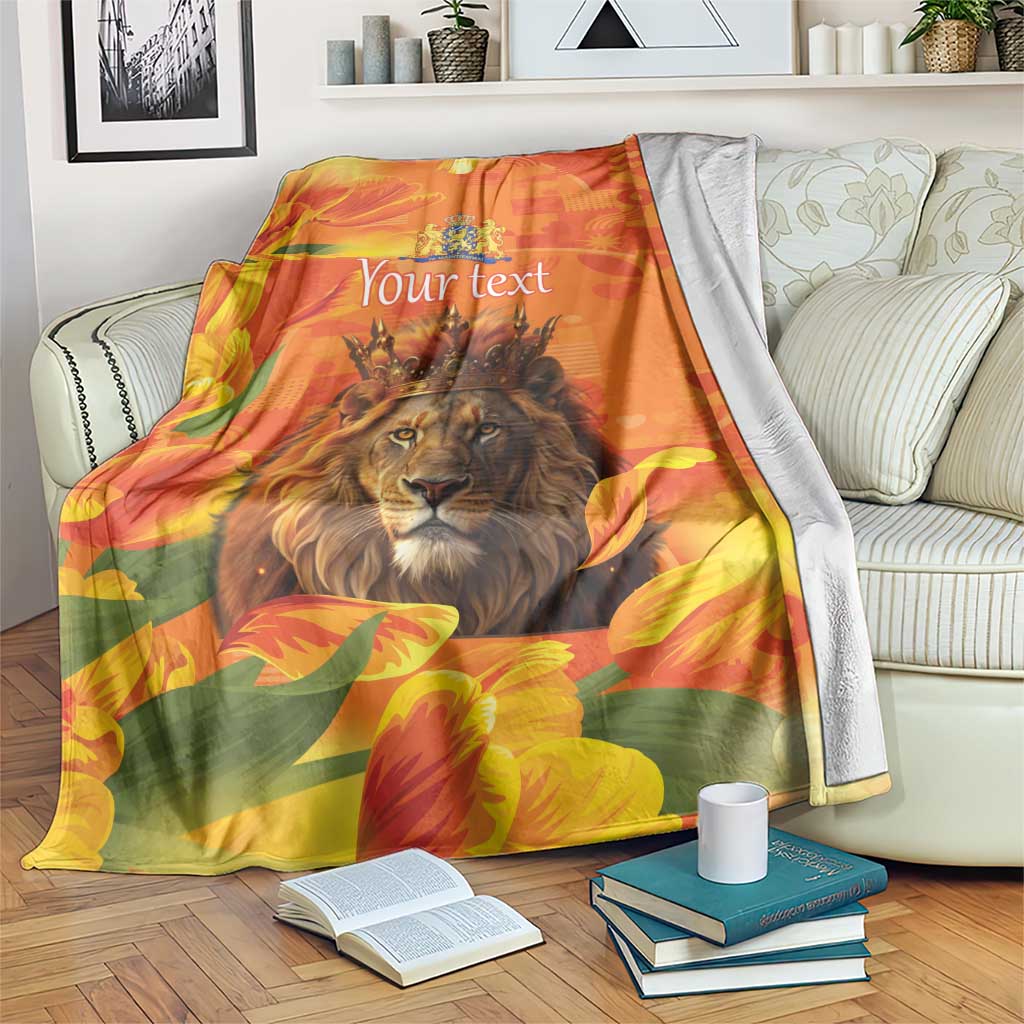 Personalized Netherlands Koningsdag Blanket 27th April Lion with Orange Tulip