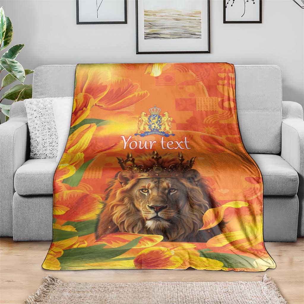 Personalized Netherlands Koningsdag Blanket 27th April Lion with Orange Tulip