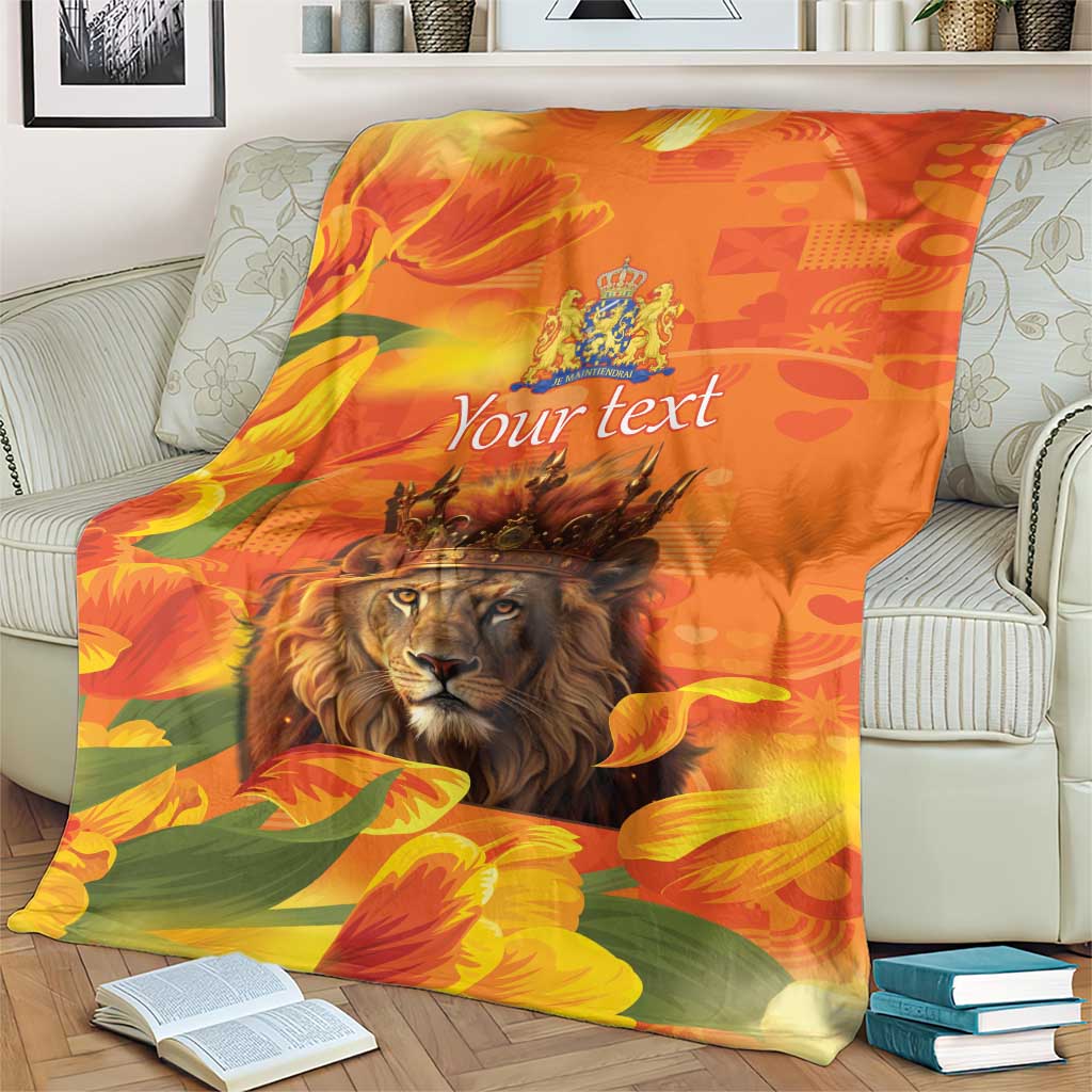 Personalized Netherlands Koningsdag Blanket 27th April Lion with Orange Tulip
