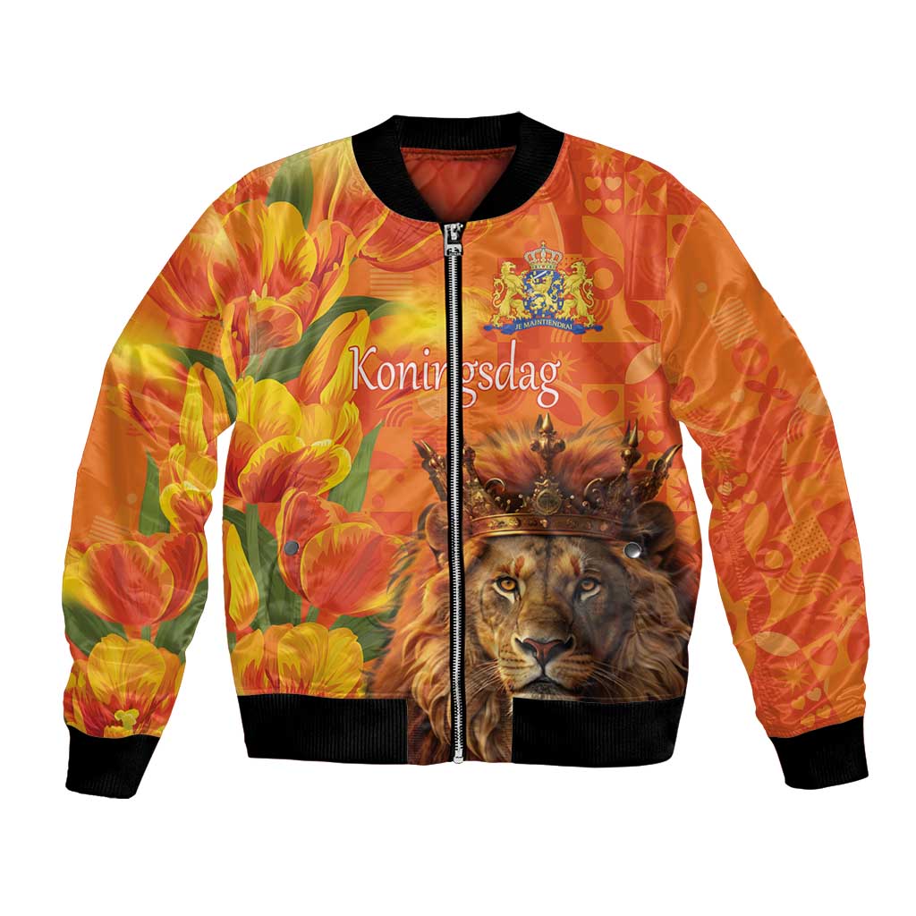 Personalized Netherlands Koningsdag Bomber Jacket 27th April Lion with Orange Tulip