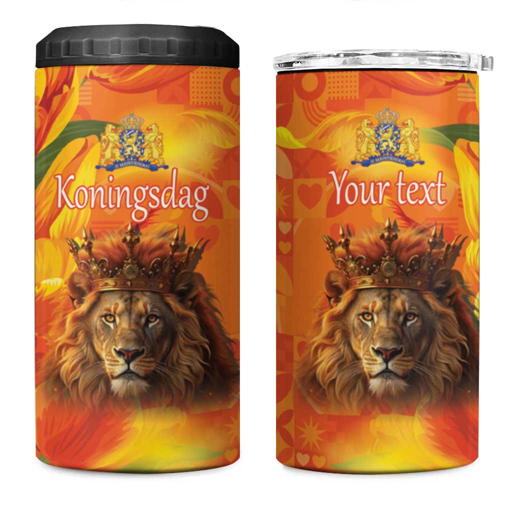 Personalized Netherlands Koningsdag 4 in 1 Can Cooler Tumbler 27th April Lion with Orange Tulip