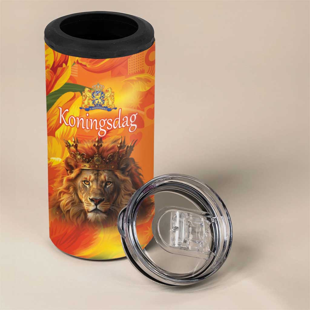 Personalized Netherlands Koningsdag 4 in 1 Can Cooler Tumbler 27th April Lion with Orange Tulip