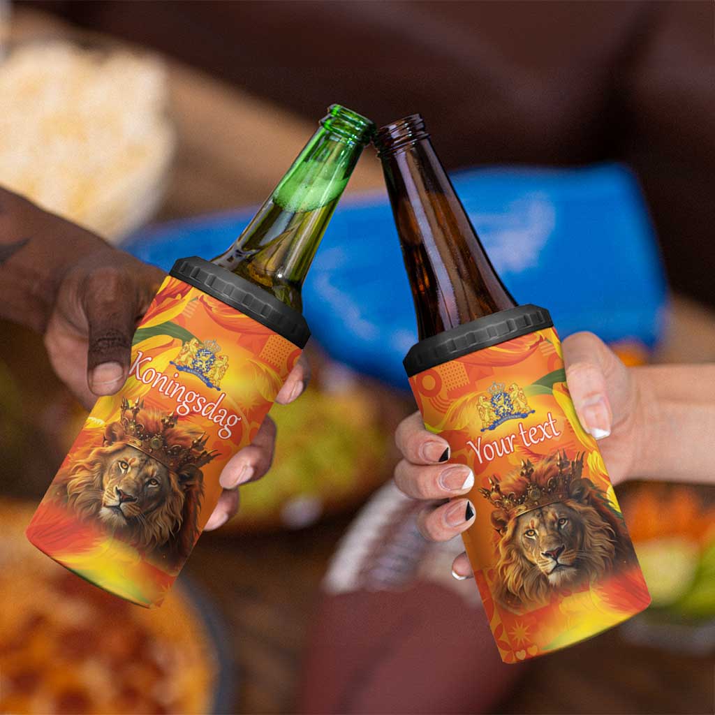 Personalized Netherlands Koningsdag 4 in 1 Can Cooler Tumbler 27th April Lion with Orange Tulip