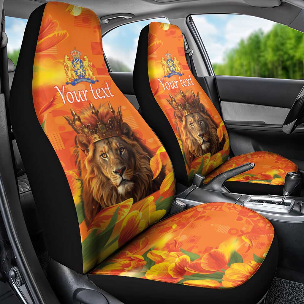 Personalized Netherlands Koningsdag Car Seat Cover 27th April Lion with Orange Tulip