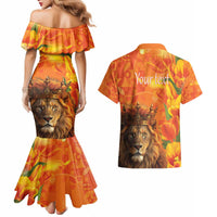 Personalized Netherlands Koningsdag Couples Matching Mermaid Dress and Hawaiian Shirt 27th April Lion with Orange Tulip