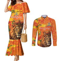 Personalized Netherlands Koningsdag Couples Matching Mermaid Dress and Long Sleeve Button Shirt 27th April Lion with Orange Tulip