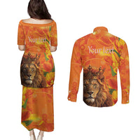Personalized Netherlands Koningsdag Couples Matching Puletasi and Long Sleeve Button Shirt 27th April Lion with Orange Tulip