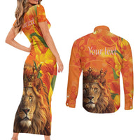 Personalized Netherlands Koningsdag Couples Matching Short Sleeve Bodycon Dress and Long Sleeve Button Shirt 27th April Lion with Orange Tulip