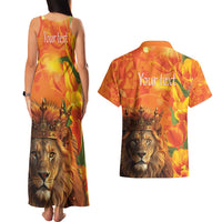 Personalized Netherlands Koningsdag Couples Matching Tank Maxi Dress and Hawaiian Shirt 27th April Lion with Orange Tulip