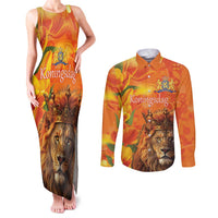 Personalized Netherlands Koningsdag Couples Matching Tank Maxi Dress and Long Sleeve Button Shirt 27th April Lion with Orange Tulip
