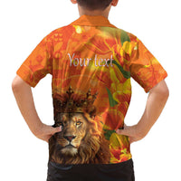 Personalized Netherlands Koningsdag Family Matching Off The Shoulder Long Sleeve Dress and Hawaiian Shirt 27th April Lion with Orange Tulip