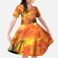 Personalized Netherlands Koningsdag Family Matching Off The Shoulder Long Sleeve Dress and Hawaiian Shirt 27th April Lion with Orange Tulip