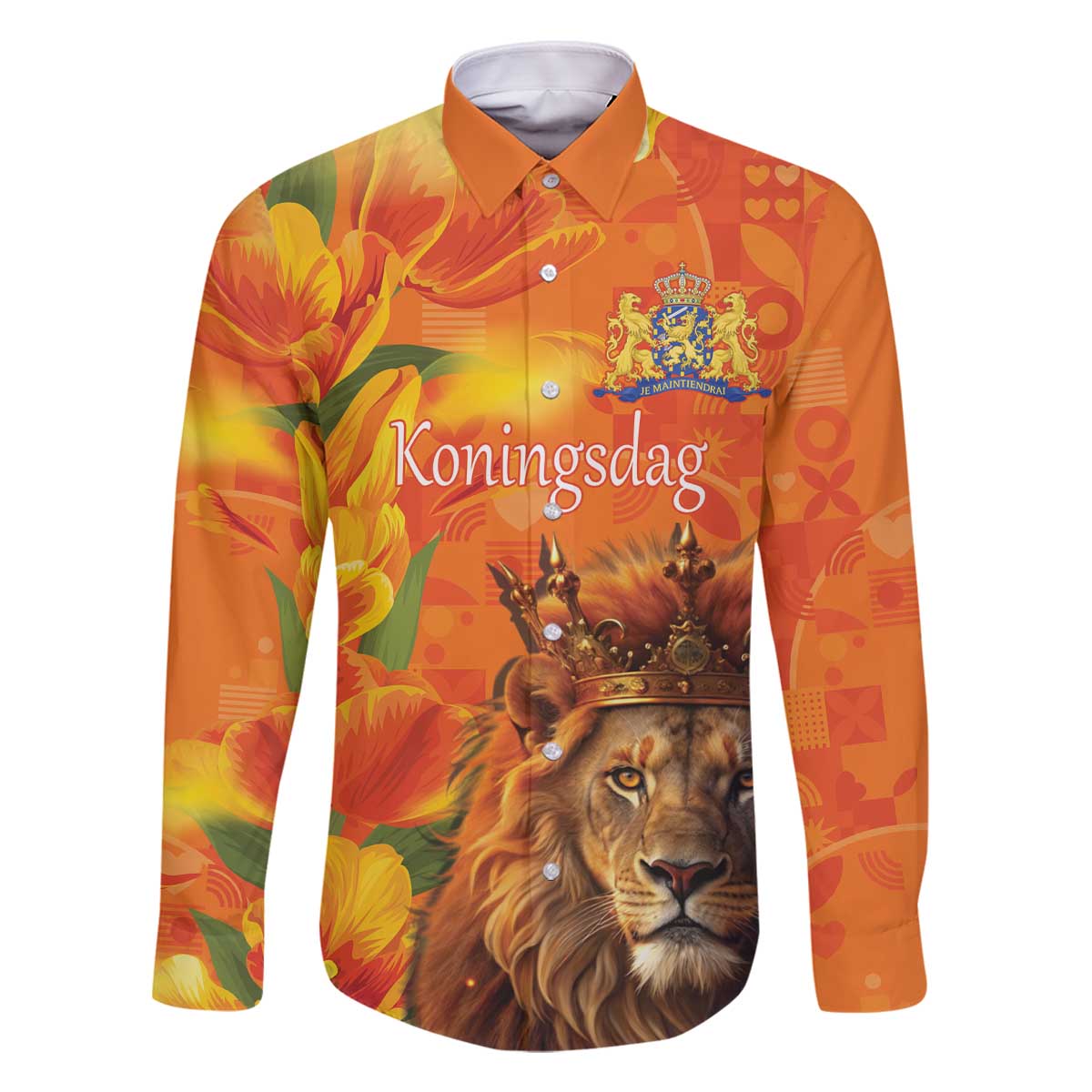 Personalized Netherlands Koningsdag Family Matching Off The Shoulder Long Sleeve Dress and Hawaiian Shirt 27th April Lion with Orange Tulip