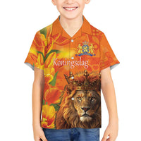 Personalized Netherlands Koningsdag Family Matching Off Shoulder Maxi Dress and Hawaiian Shirt 27th April Lion with Orange Tulip