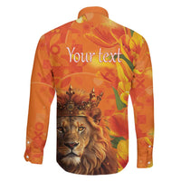 Personalized Netherlands Koningsdag Family Matching Off Shoulder Short Dress and Hawaiian Shirt 27th April Lion with Orange Tulip