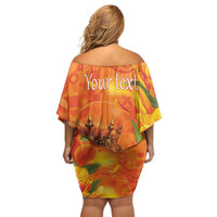 Personalized Netherlands Koningsdag Family Matching Off Shoulder Short Dress and Hawaiian Shirt 27th April Lion with Orange Tulip