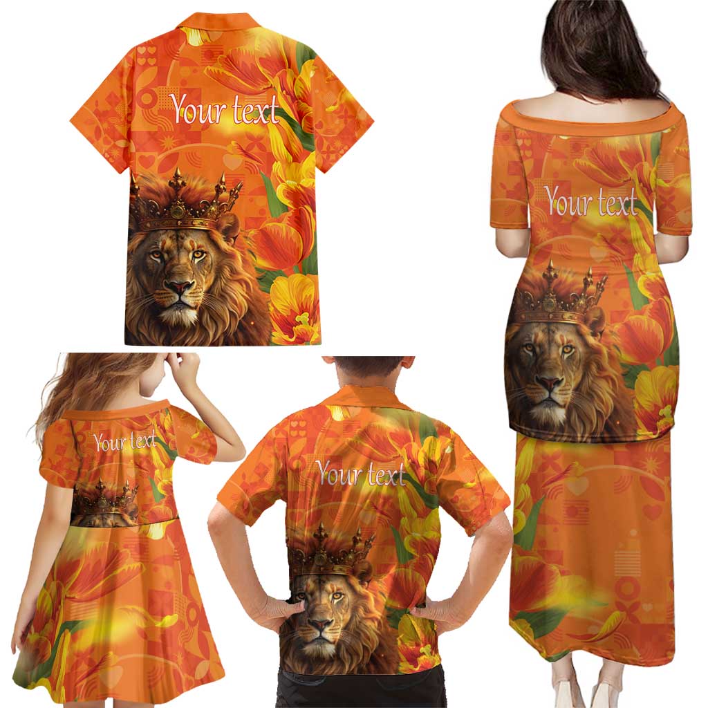 Personalized Netherlands Koningsdag Family Matching Puletasi and Hawaiian Shirt 27th April Lion with Orange Tulip