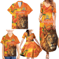 Personalized Netherlands Koningsdag Family Matching Summer Maxi Dress and Hawaiian Shirt 27th April Lion with Orange Tulip