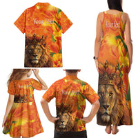Personalized Netherlands Koningsdag Family Matching Tank Maxi Dress and Hawaiian Shirt 27th April Lion with Orange Tulip