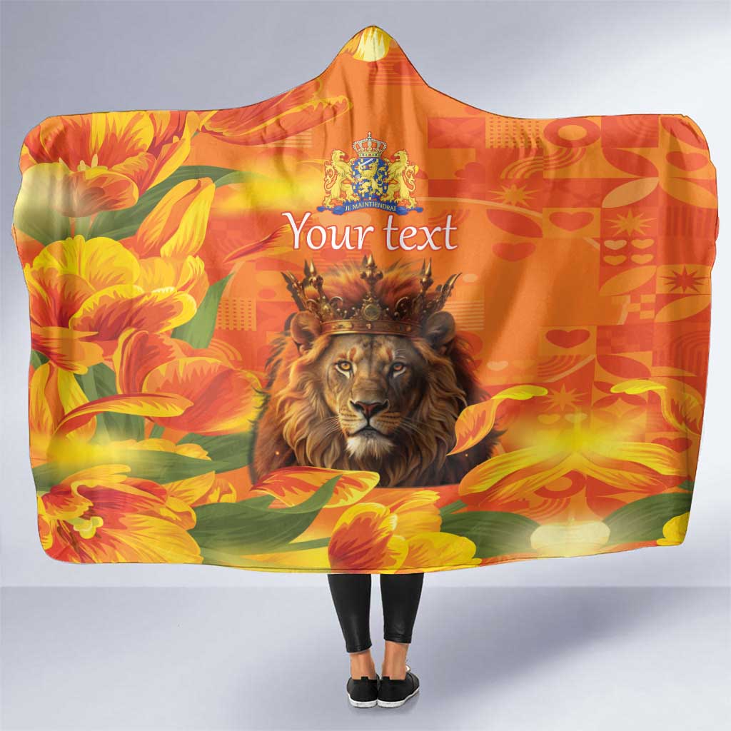 Personalized Netherlands Koningsdag Hooded Blanket 27th April Lion with Orange Tulip