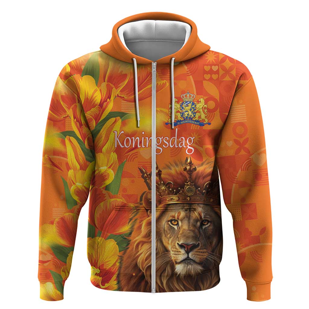 Personalized Netherlands Koningsdag Hoodie 27th April Lion with Orange Tulip