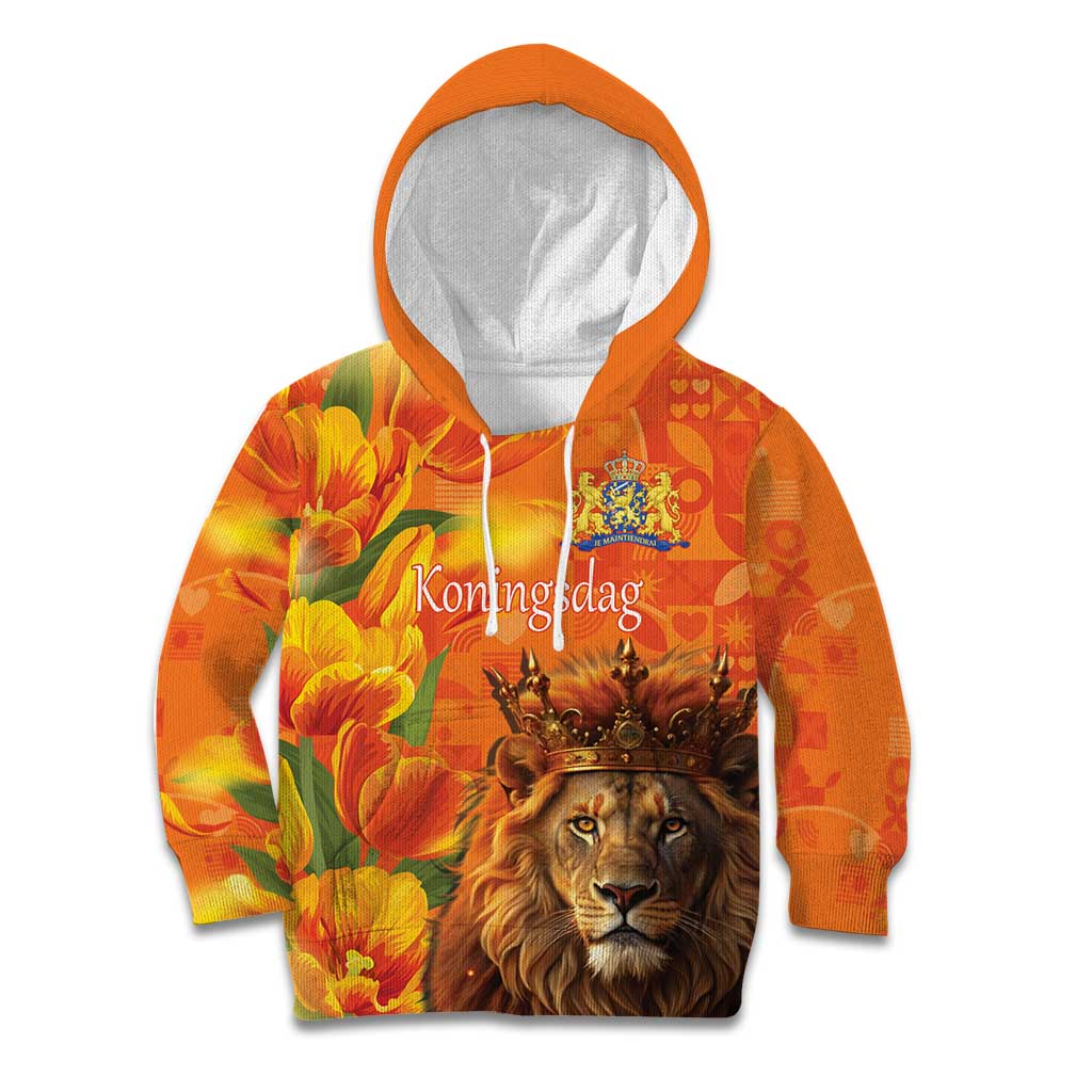 Personalized Netherlands Koningsdag Kid Hoodie 27th April Lion with Orange Tulip