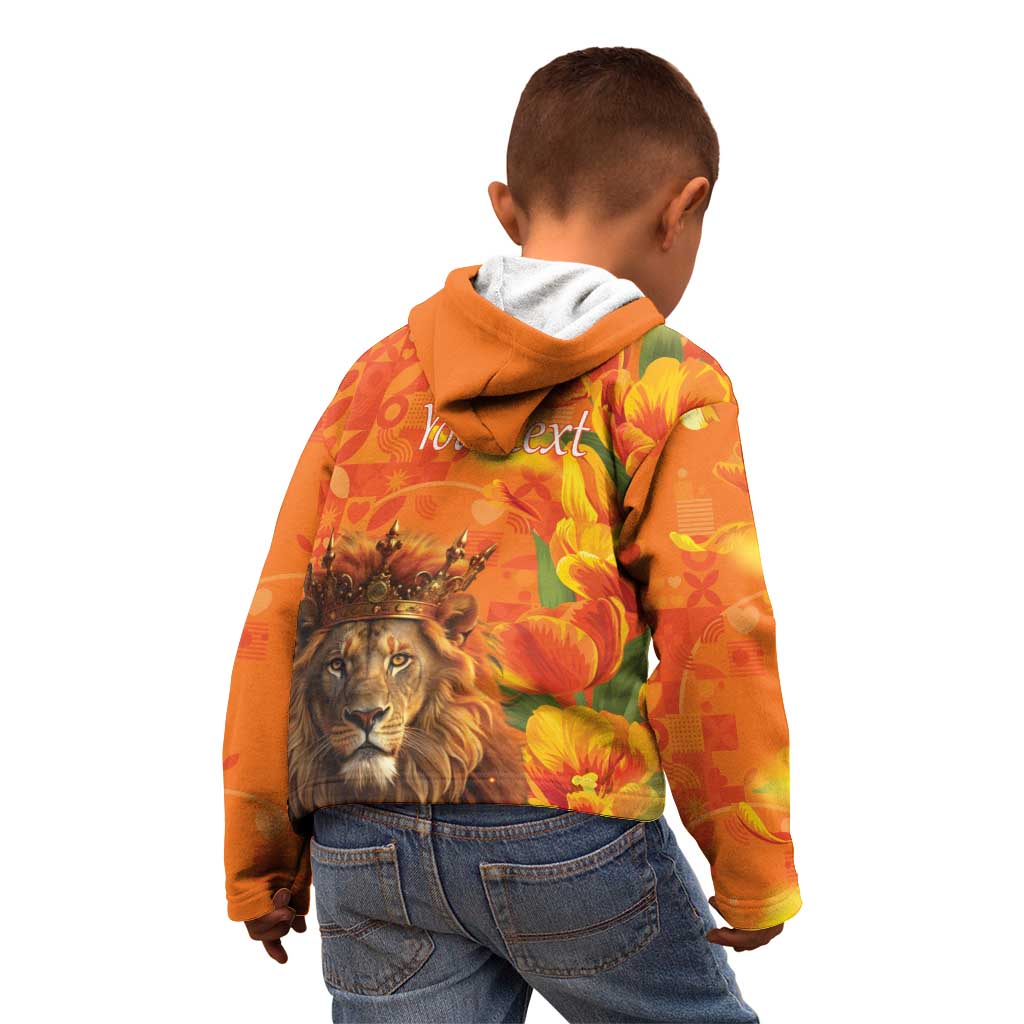 Personalized Netherlands Koningsdag Kid Hoodie 27th April Lion with Orange Tulip