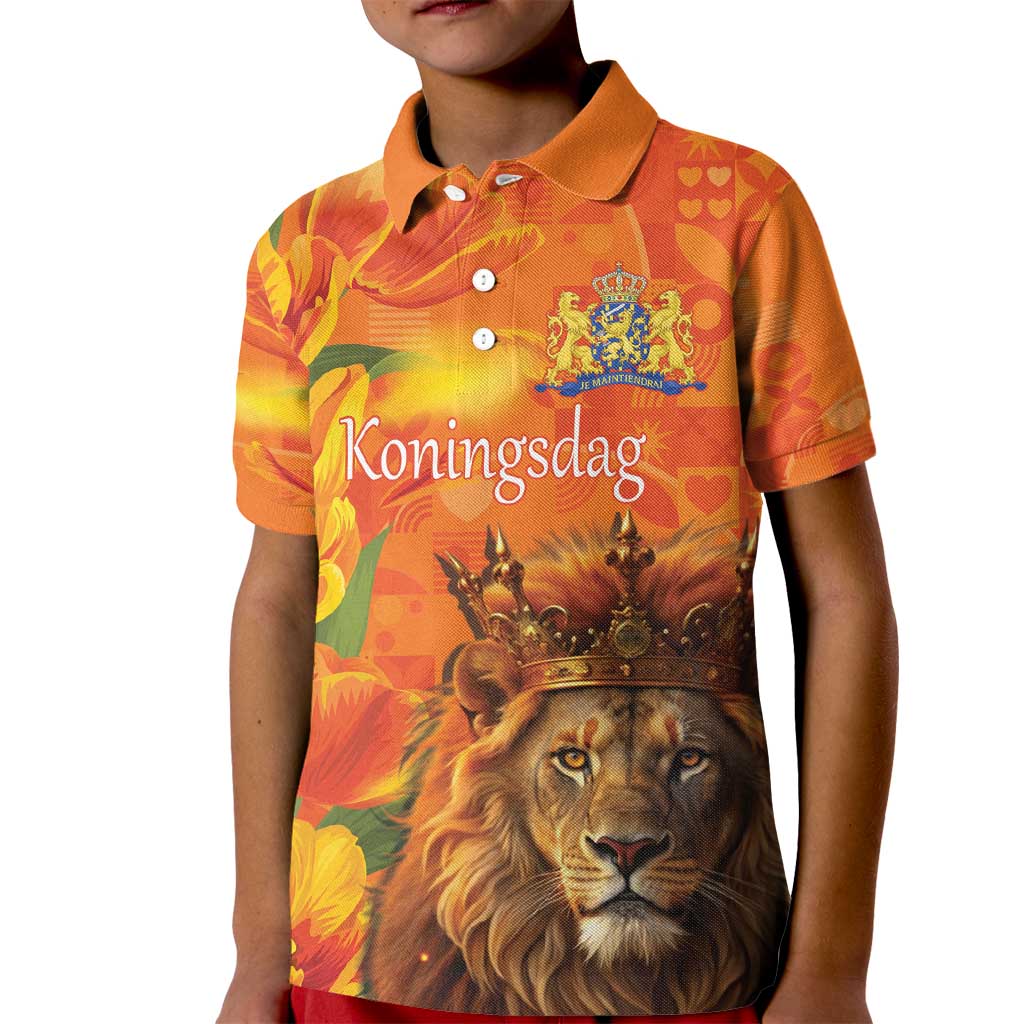 Personalized Netherlands Koningsdag Kid Polo Shirt 27th April Lion with Orange Tulip