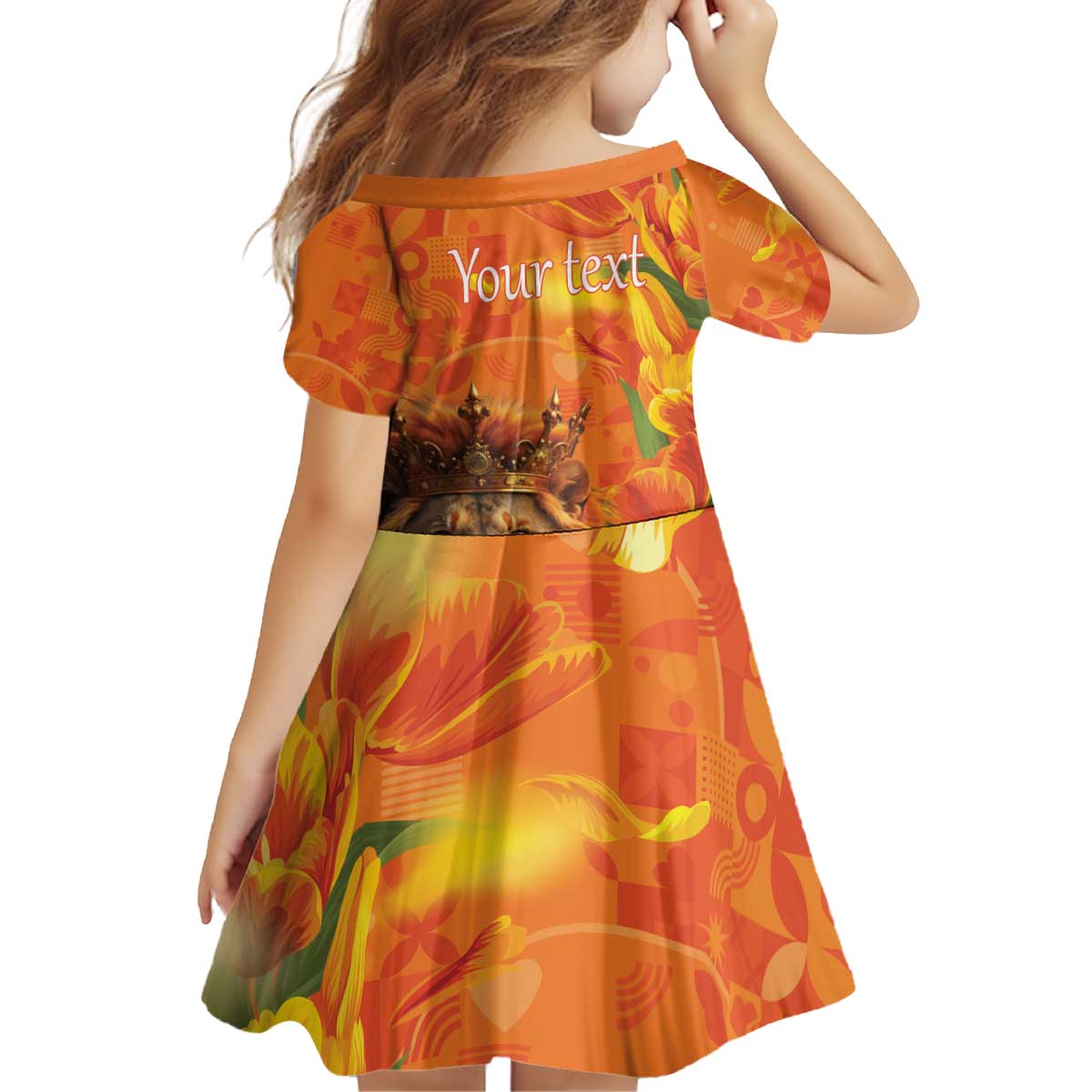 Personalized Netherlands Koningsdag Kid Short Sleeve Dress 27th April Lion with Orange Tulip