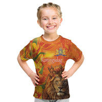 Personalized Netherlands Koningsdag Kid T Shirt 27th April Lion with Orange Tulip