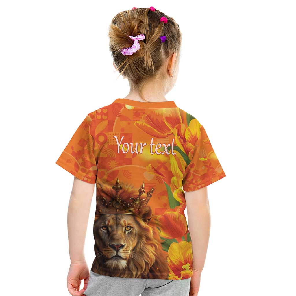 Personalized Netherlands Koningsdag Kid T Shirt 27th April Lion with Orange Tulip
