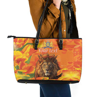 Personalized Netherlands Koningsdag Leather Tote Bag 27th April Lion with Orange Tulip