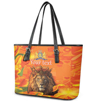 Personalized Netherlands Koningsdag Leather Tote Bag 27th April Lion with Orange Tulip