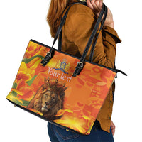 Personalized Netherlands Koningsdag Leather Tote Bag 27th April Lion with Orange Tulip