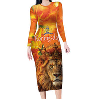 Personalized Netherlands Koningsdag Long Sleeve Bodycon Dress 27th April Lion with Orange Tulip