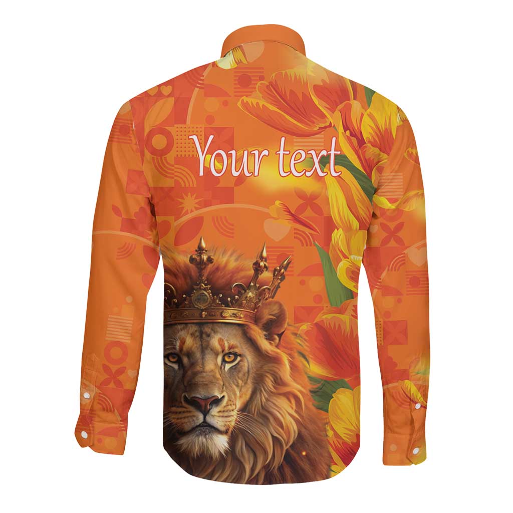 Personalized Netherlands Koningsdag Long Sleeve Button Shirt 27th April Lion with Orange Tulip
