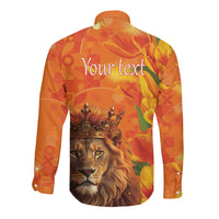 Personalized Netherlands Koningsdag Long Sleeve Button Shirt 27th April Lion with Orange Tulip