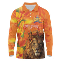 Personalized Netherlands Koningsdag Long Sleeve Polo Shirt 27th April Lion with Orange Tulip