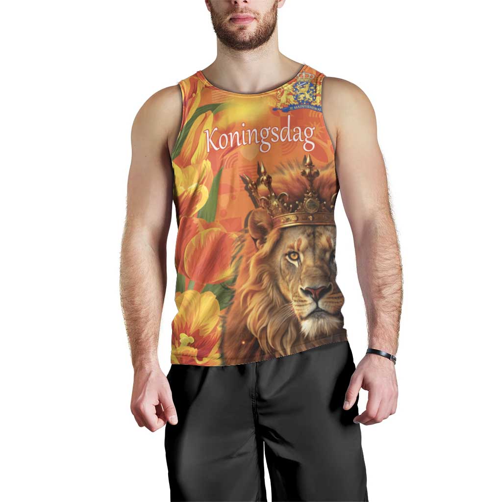 Personalized Netherlands Koningsdag Men Tank Top 27th April Lion with Orange Tulip