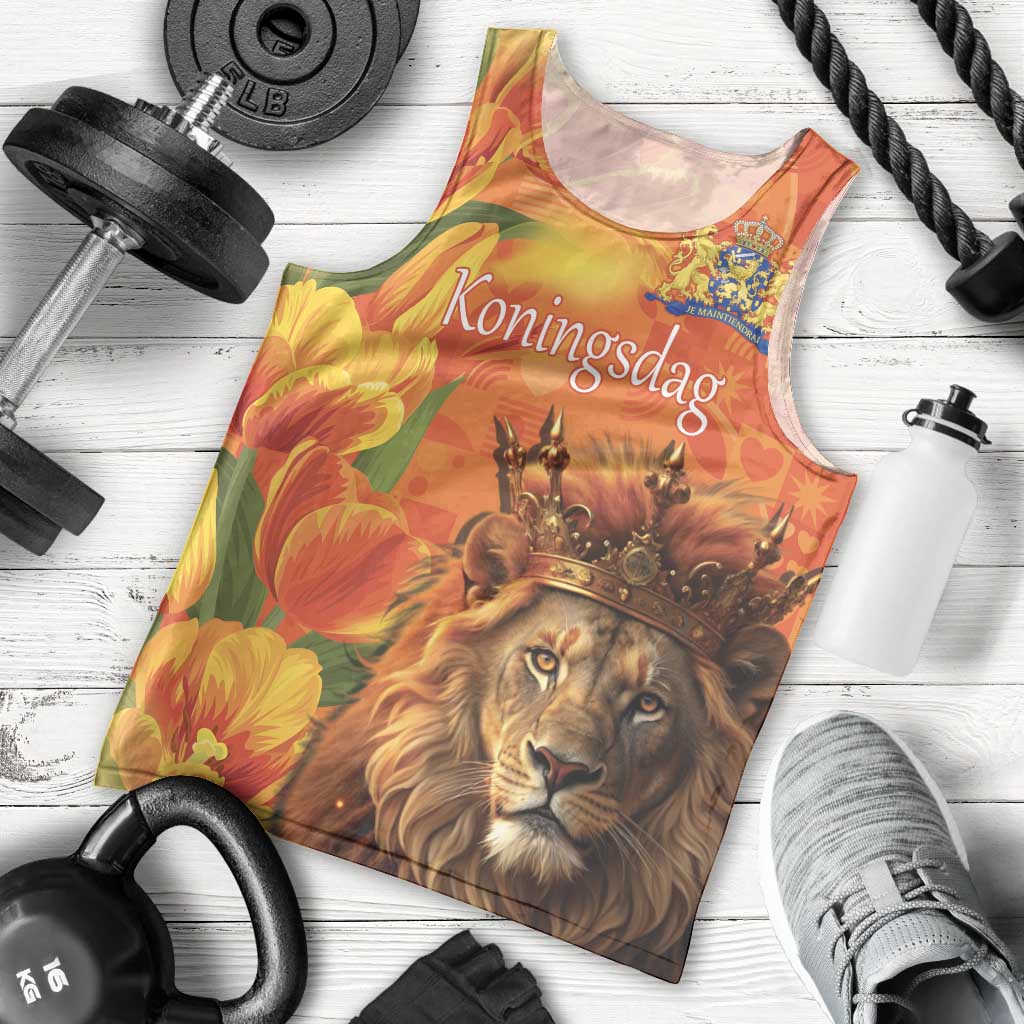Personalized Netherlands Koningsdag Men Tank Top 27th April Lion with Orange Tulip