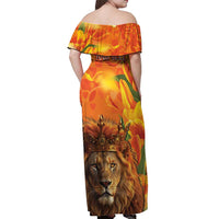 Personalized Netherlands Koningsdag Off Shoulder Maxi Dress 27th April Lion with Orange Tulip