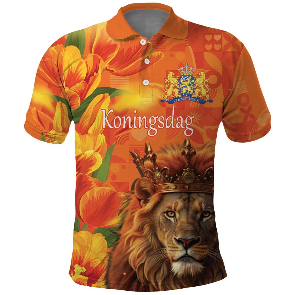 Personalized Netherlands Koningsdag Polo Shirt 27th April Lion with Orange Tulip