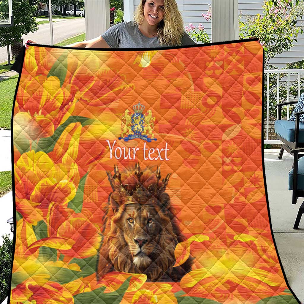 Personalized Netherlands Koningsdag Quilt 27th April Lion with Orange Tulip