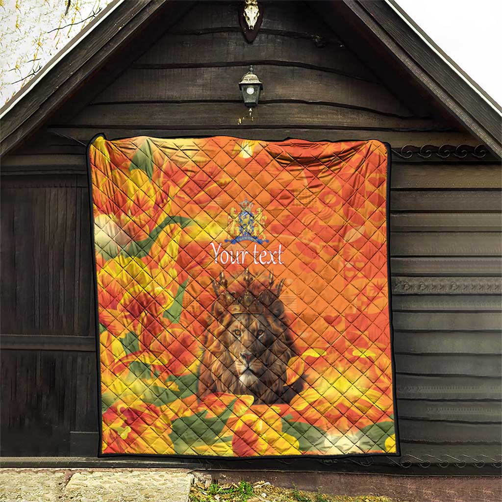 Personalized Netherlands Koningsdag Quilt 27th April Lion with Orange Tulip