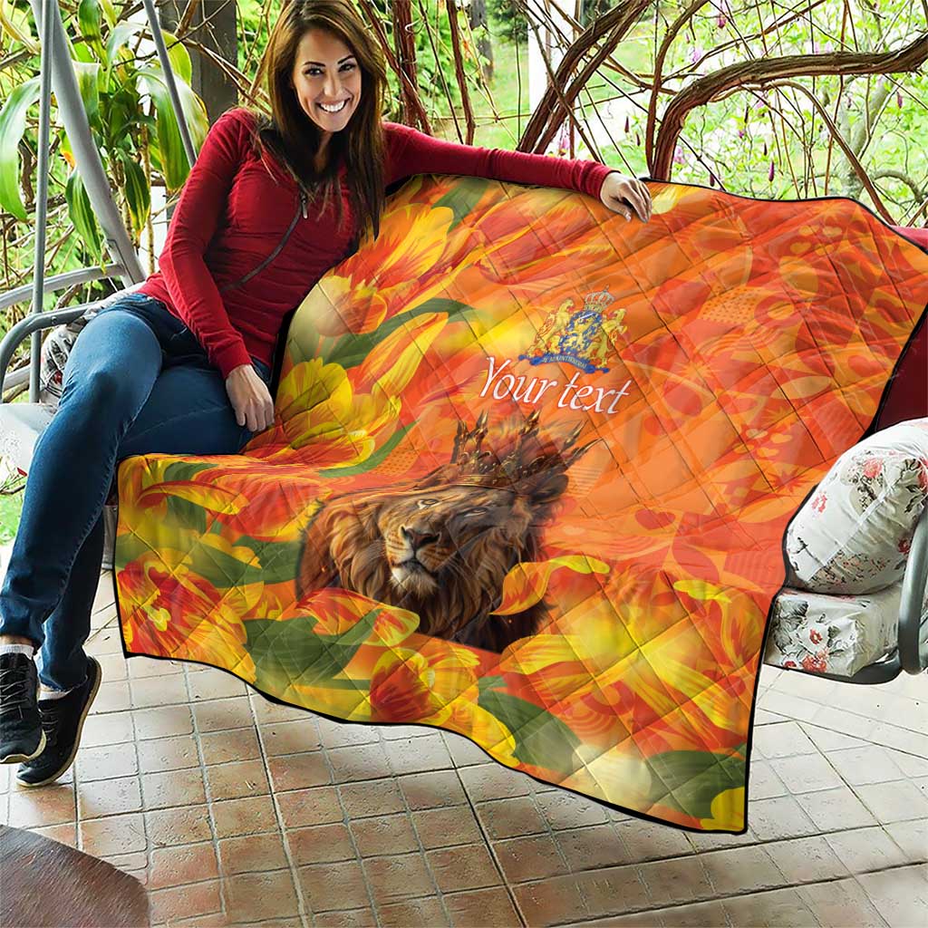 Personalized Netherlands Koningsdag Quilt 27th April Lion with Orange Tulip
