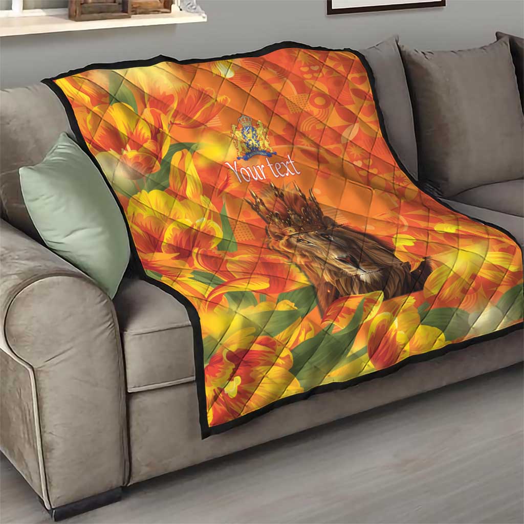 Personalized Netherlands Koningsdag Quilt 27th April Lion with Orange Tulip