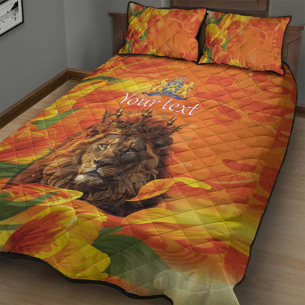 Personalized Netherlands Koningsdag Quilt Bed Set 27th April Lion with Orange Tulip