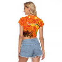 Personalized Netherlands Koningsdag Raglan Cropped T Shirt 27th April Lion with Orange Tulip