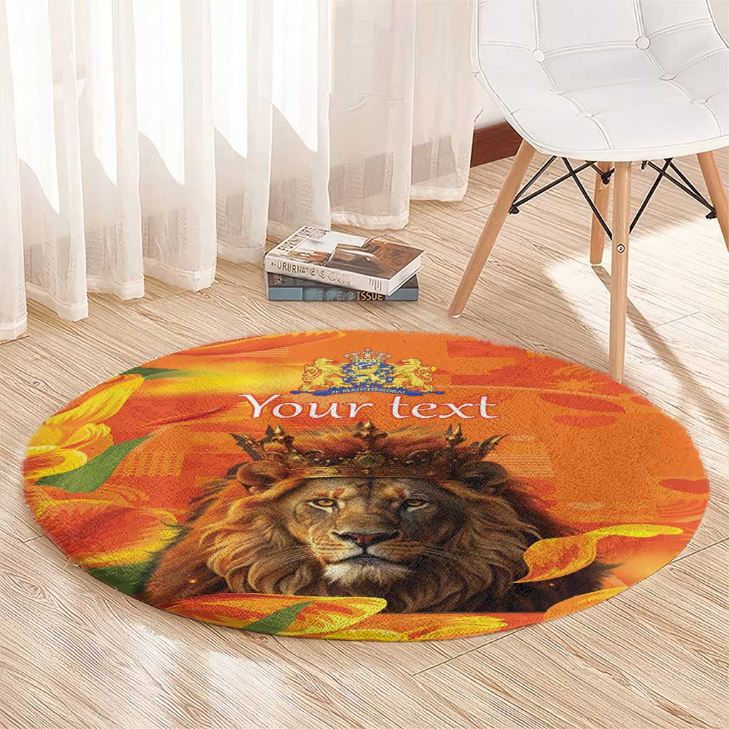 Personalized Netherlands Koningsdag Round Carpet 27th April Lion with Orange Tulip