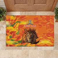 Personalized Netherlands Koningsdag Rubber Doormat 27th April Lion with Orange Tulip